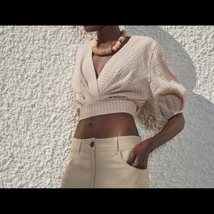 BNWT ZARA Linen Blend Checkered Top